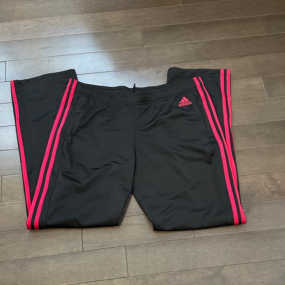 Adidas Kids Black Joggers with Pink Stripes